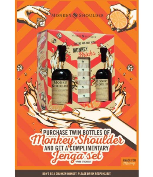 Twin Bottles Monkey Shoulder Gift Pack Jenga Set